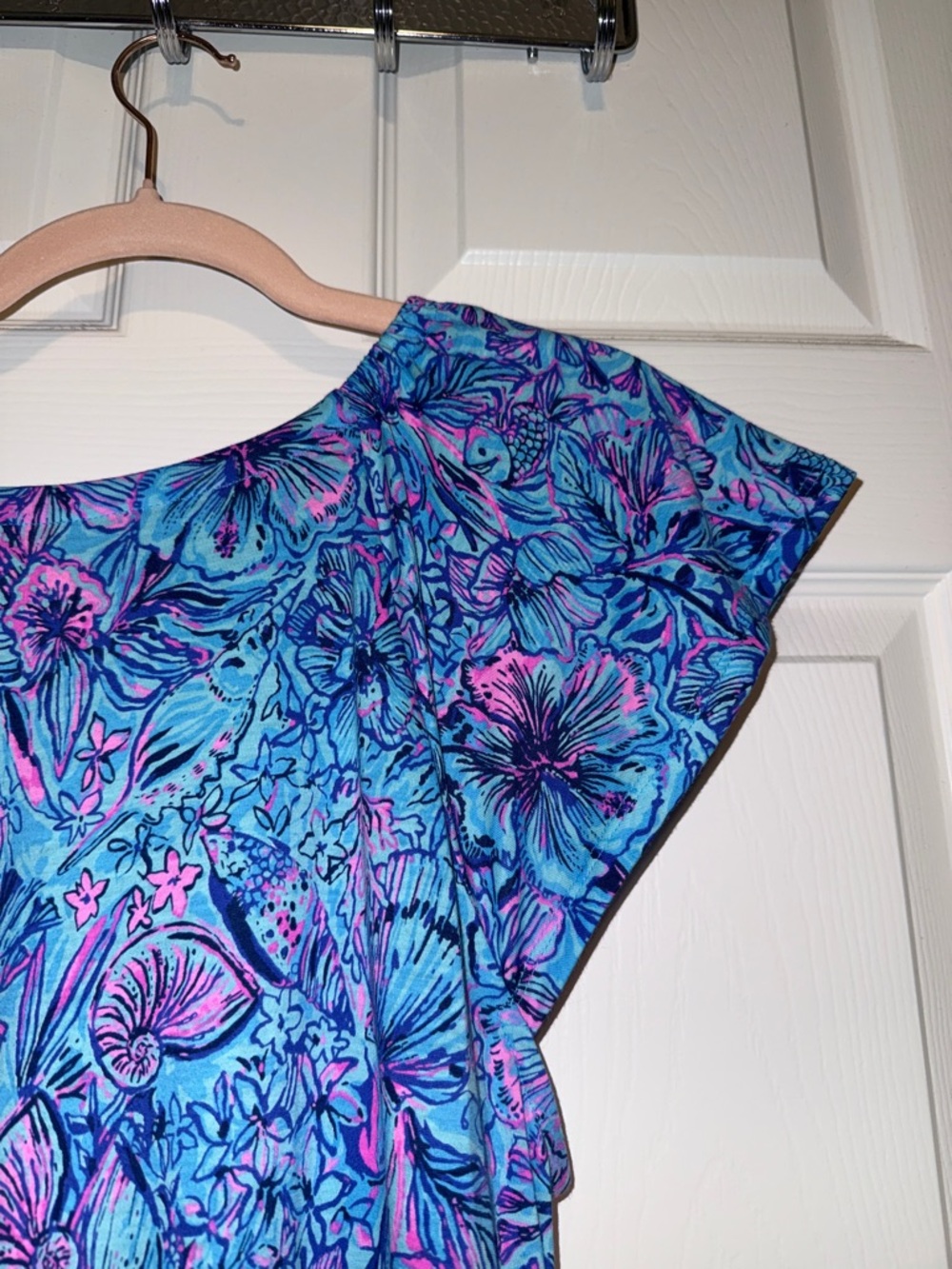 Blue Floral V-Neck Women’s Dress - Picture 6 of 6